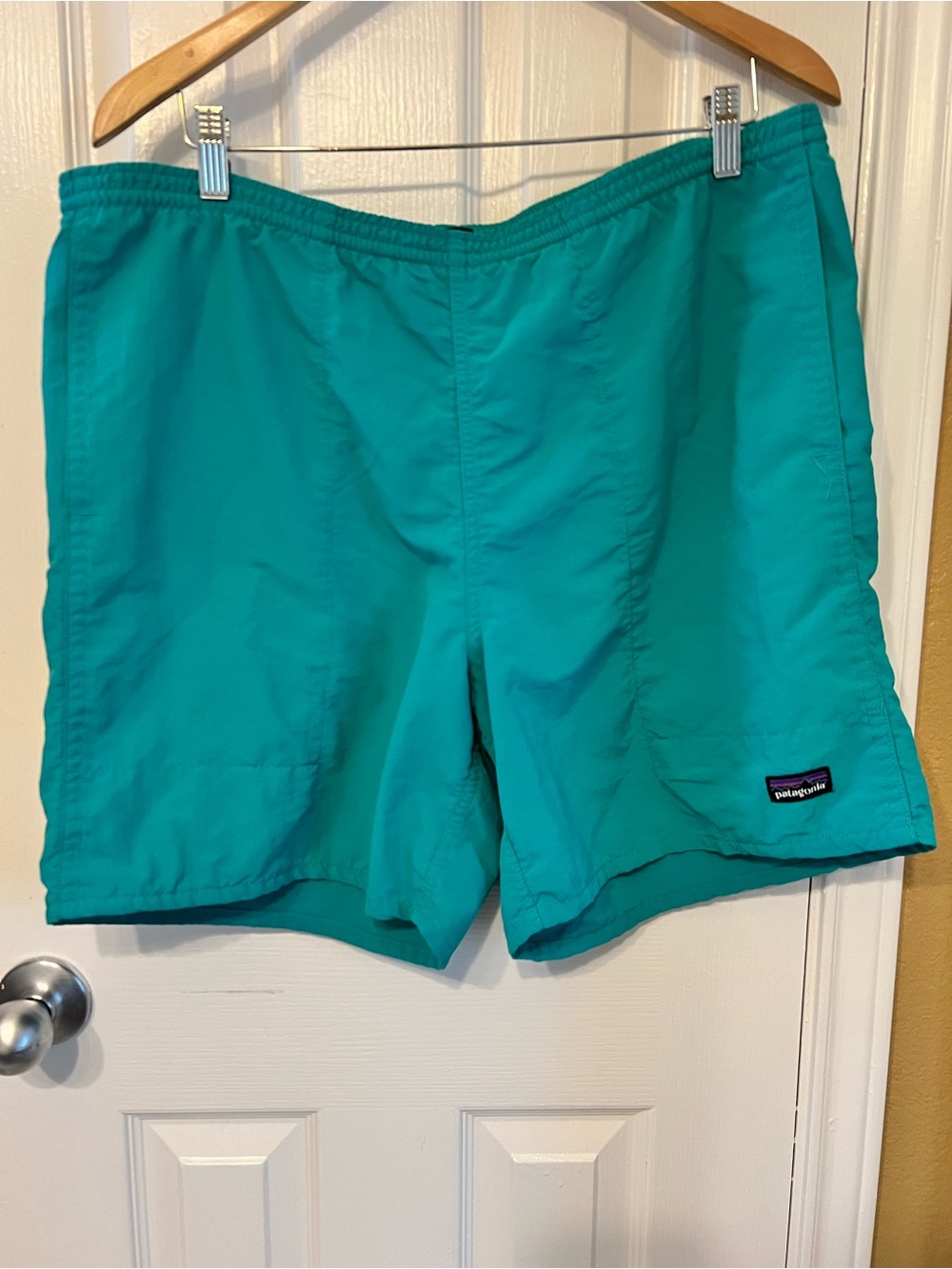 Patagonia Men’s Teal Drawstring Shorts with Logo Patch, Size M